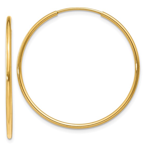 14k yellow gold round endless hoop earrings 27mm x 1.25mm