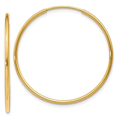 14k yellow gold round endless hoop earrings 27mm x 1.25mm