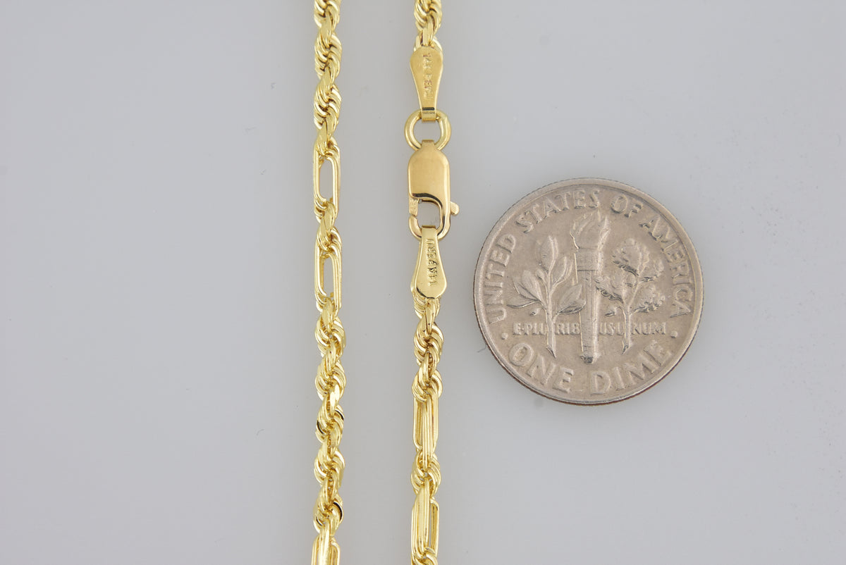 14k yellow gold 2.5mm diamond cut milano rope bracelet anklet necklace pendant chain