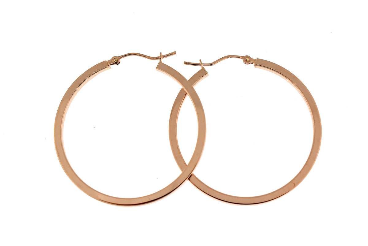 14k rose gold classic square tube round hoop earrings 35mm x 2mm