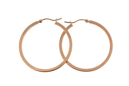 14k rose gold classic square tube round hoop earrings 35mm x 2mm