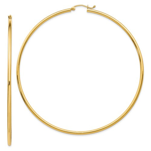 14k yellow gold classic round extra large hoop earrings 73mm x 2mm