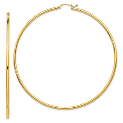 14k yellow gold classic round extra large hoop earrings 73mm x 2mm