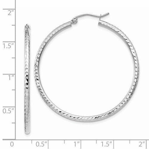 14k White Gold Diamond Cut Round Hoop Earrings 39mm x 2mm