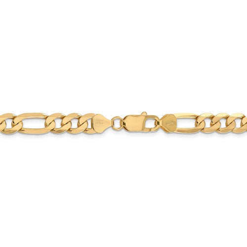 14K Yellow Gold 7.5mm Flat Figaro Bracelet Anklet Choker Necklace Pendant Chain