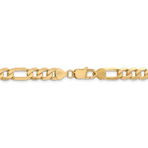 14k yellow gold 7.5mm flat figaro bracelet anklet choker necklace pendant chain