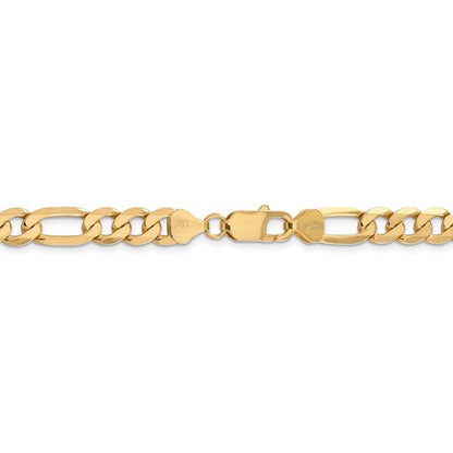 14k yellow gold 7.5mm flat figaro bracelet anklet choker necklace pendant chain