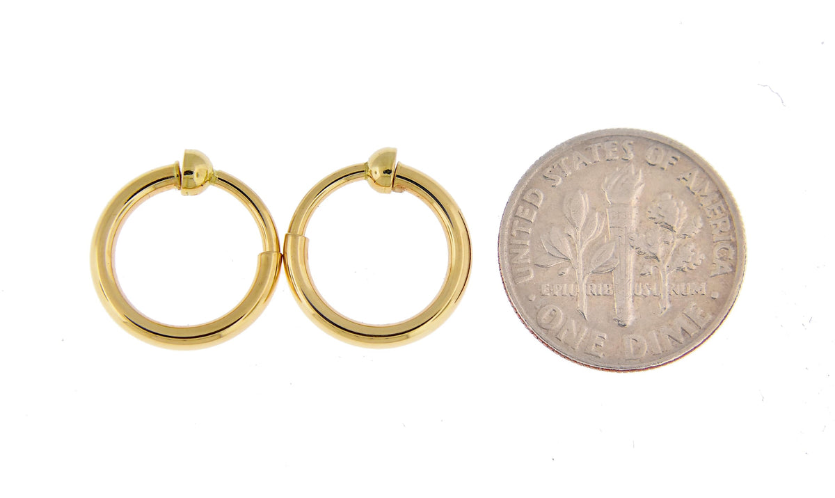 14k yellow gold 14mm x 2mm classic round endless hoop non pierced clip on earrings