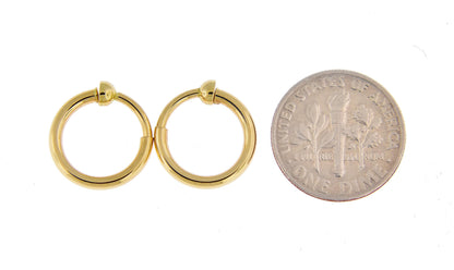 14k yellow gold 14mm x 2mm classic round endless hoop non pierced clip on earrings