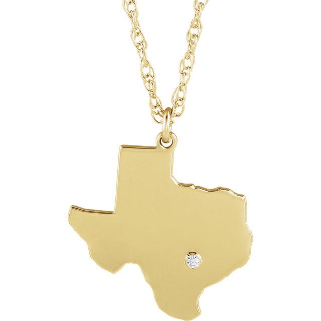 14k 10k yellow rose white gold diamond silver texas tx state map personalized city necklace