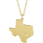 Lataa kuva Galleria-katseluun, 14k 10k Yellow Rose White Gold Diamond Silver Texas TX State Map Personalized City Necklace
