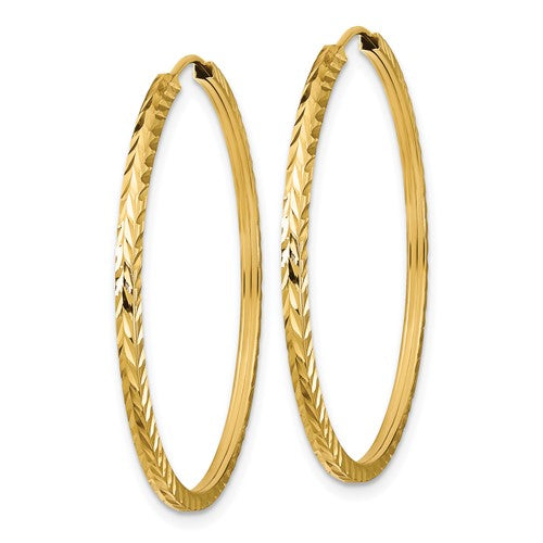 14k yellow gold 34mm x 1.35mm diamond cut square tube round endless hoop earrings