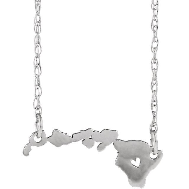 14k gold 10k gold silver hawaii state map necklace heart personalized city