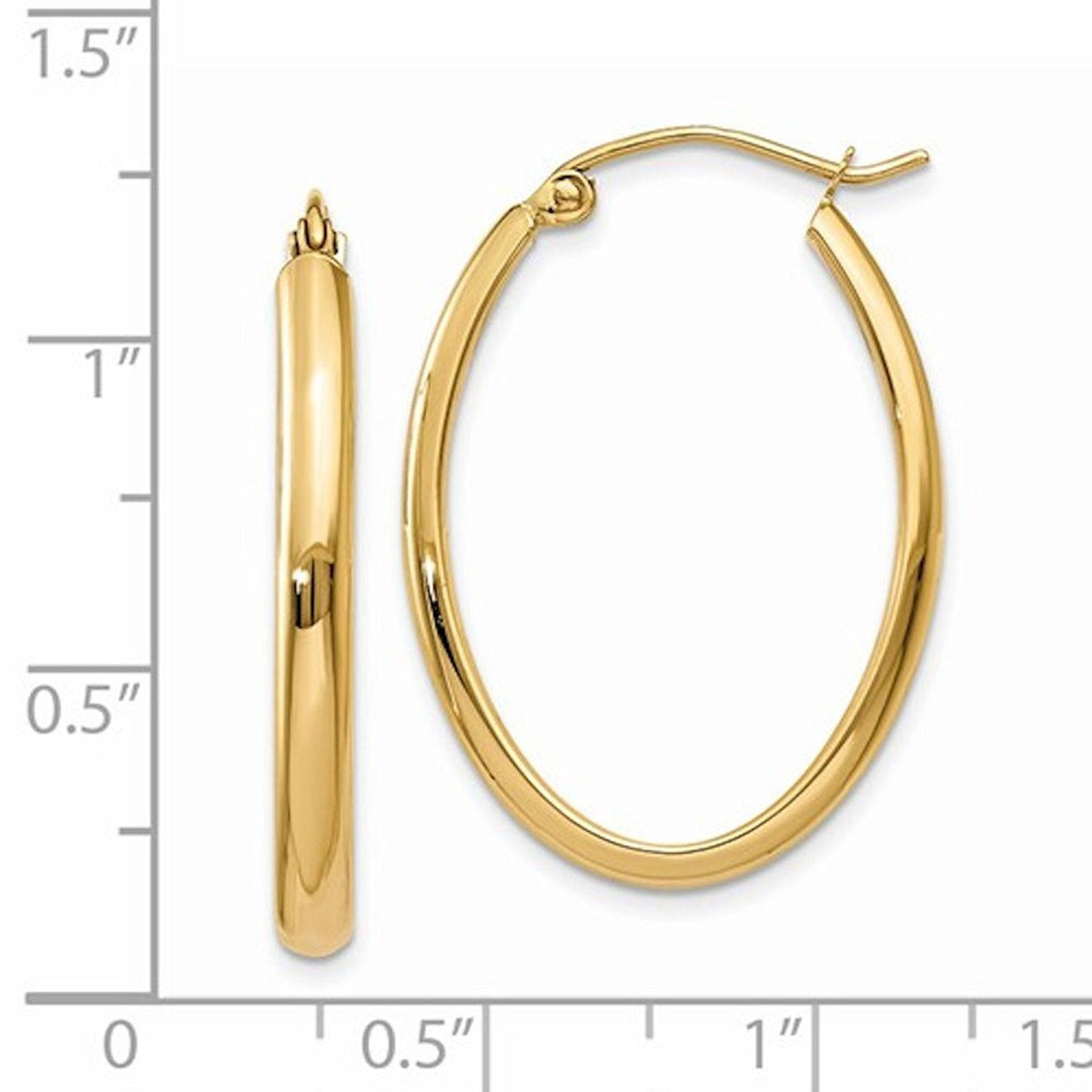 14k yellow gold classic polished oval hoop earrings 29mm x 21mm x 3mm