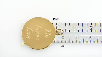14k yellow gold 25mm round disc pendant charm letter initial engraved personalized monogram