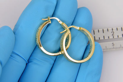 14k yellow gold greek key square tube round hoop earrings