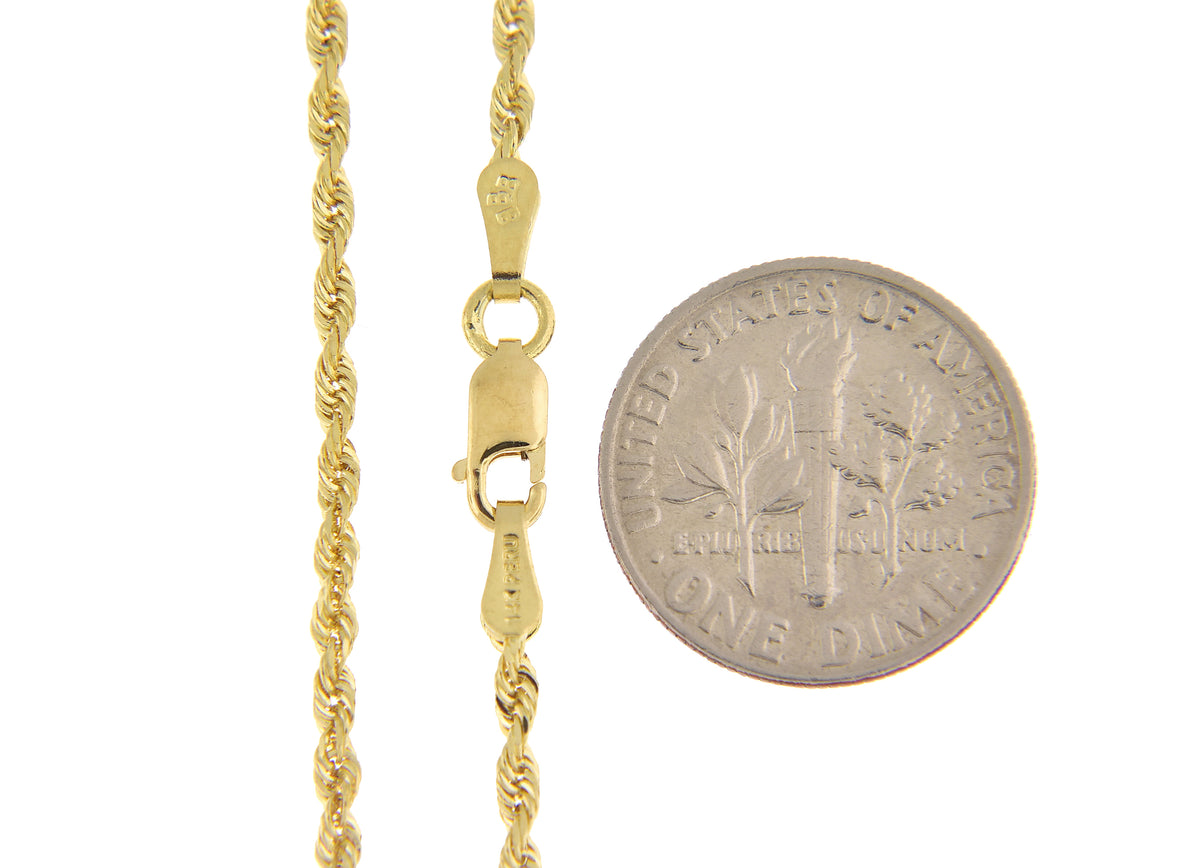 14k yellow gold 2mm diamond cut quadruple rope bracelet anklet necklace chain