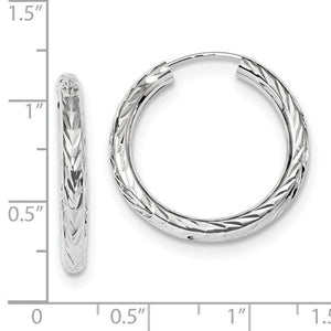 14k White Gold Diamond Cut Classic Endless Hoop Earrings 24mm x 3mm
