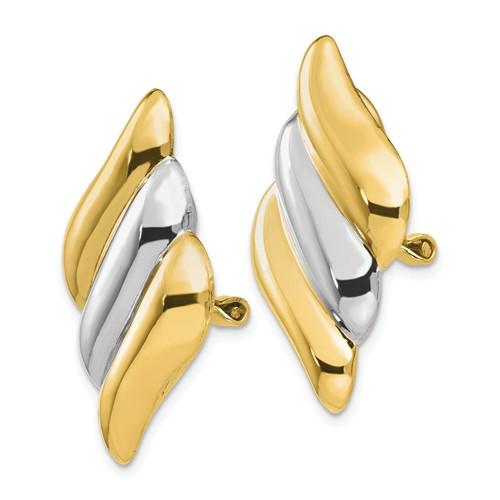 14k gold two tone geometric style non pierced clip on omega back earrings