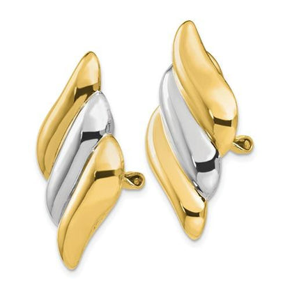 14k gold two tone geometric style non pierced clip on omega back earrings