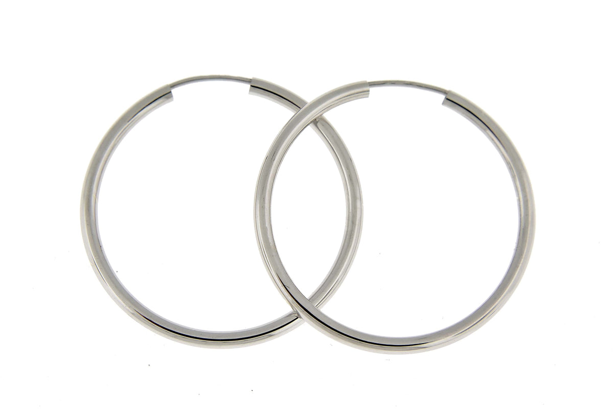 14k white gold round endless hoop earrings 30mm x 2mm