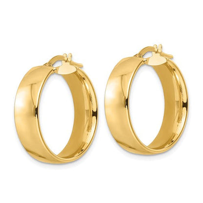 14k yellow gold round square tube hoop earrings 23mm x 7mm