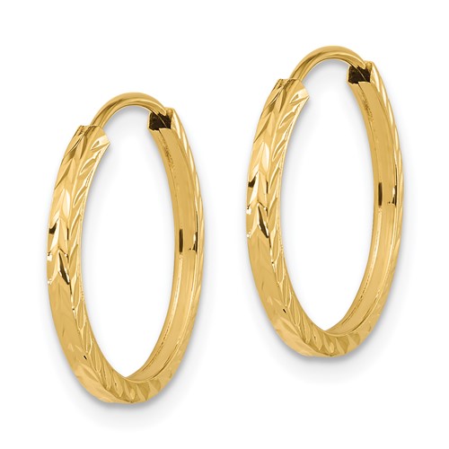 14k yellow gold diamond cut square tube round endless hoop earrings 17mm x 1.35mm