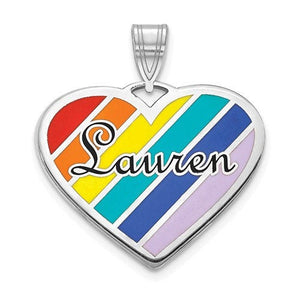 14k 10k Yellow White Gold Sterling Silver Epoxy Rainbow Colors Heart Name Pendant Charm Personalized Engraved