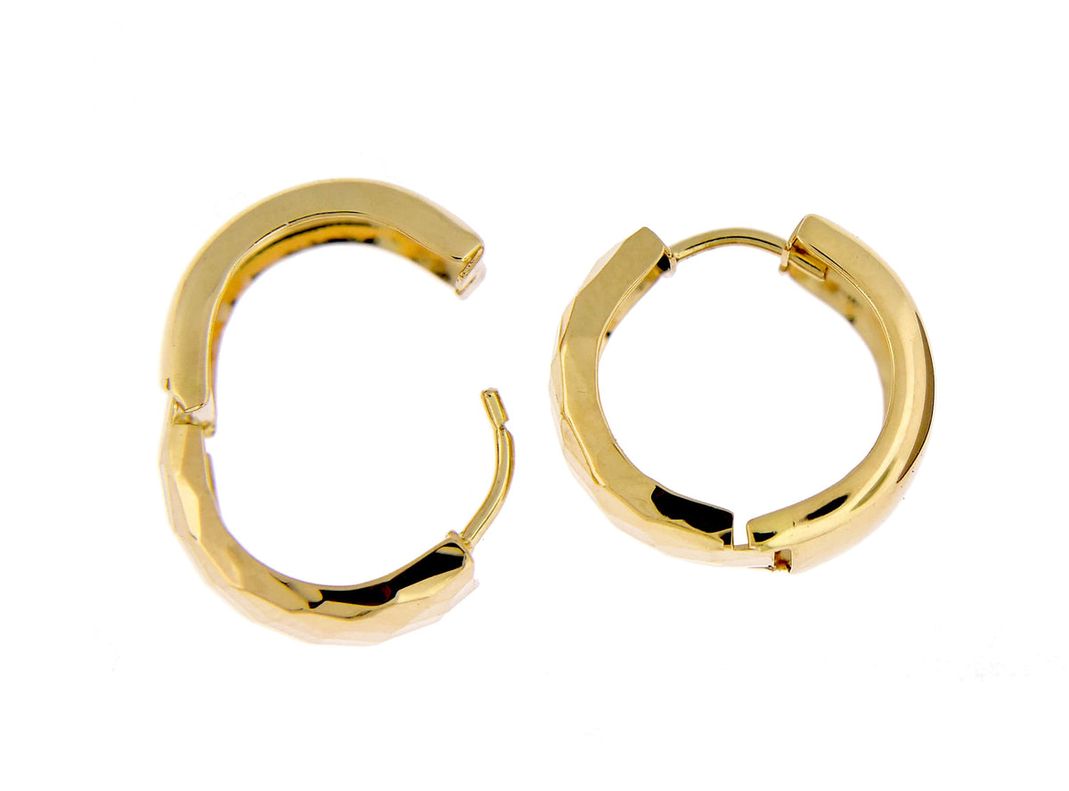 14k yellow gold faceted textured huggie hinged hoop earrings 15mm x 5mm