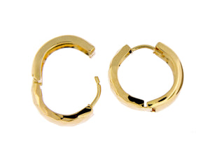 14k Yellow Gold Faceted Textured Huggie Hinged Hoop Earrings 15mm x 5mm