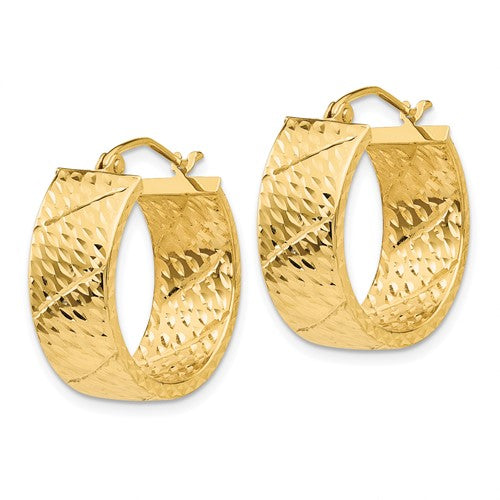 14k yellow gold diamond cut modern contemporary round hoop earrings