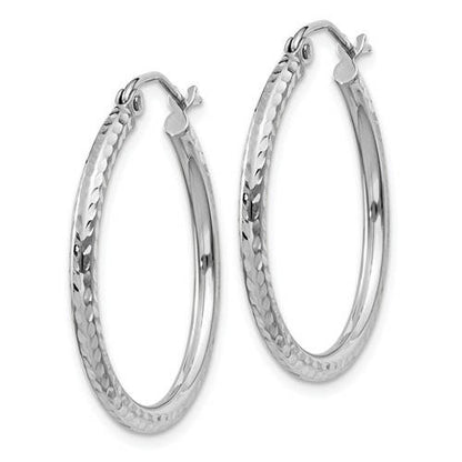14k white gold diamond cut round hoop earrings 24mm x 2mm