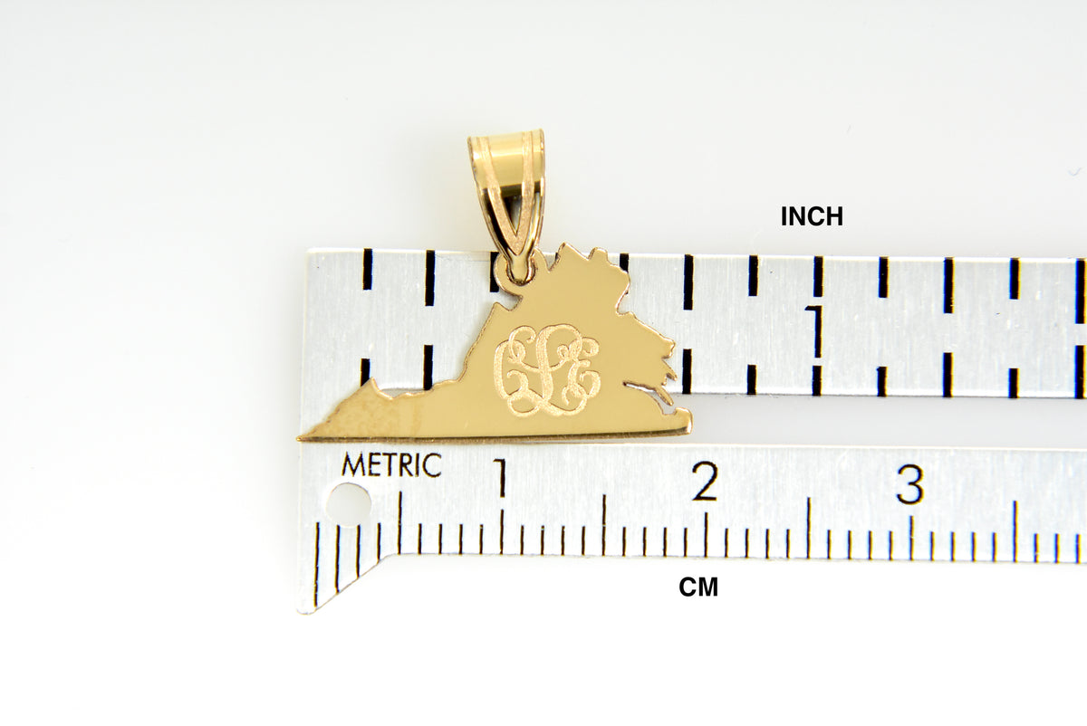 14k gold or sterling silver virginia va state map pendant charm personalized monogram