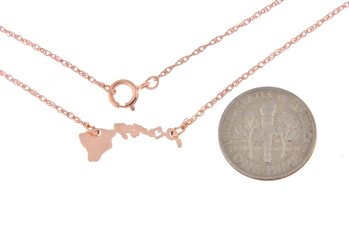 14k gold 10k gold silver hawaii state map necklace heart personalized city