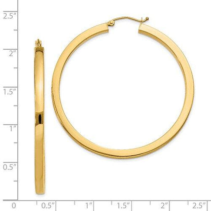 14k yellow gold square tube round hoop earrings 50mm x 3mm