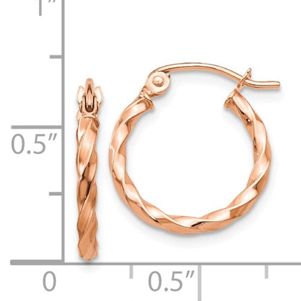 14k rose gold fancy twisted hoop earrings 15mm x 2mm
