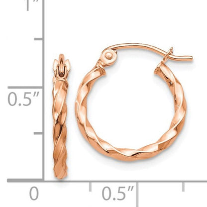14k rose gold fancy twisted hoop earrings 15mm x 2mm