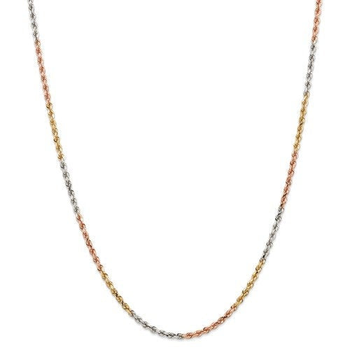 14k yellow white rose gold tri color 2.9mm diamond cut rope bracelet anklet choker necklace chain