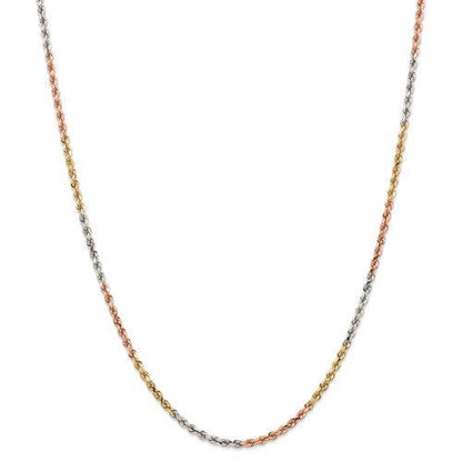 14k yellow white rose gold tri color 2.9mm diamond cut rope bracelet anklet choker necklace chain