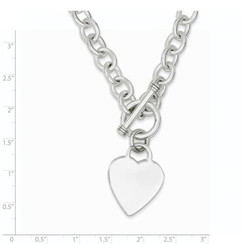 Sterling Silver Heart Tag Toggle Necklace Custom Engraved Personalized Monogram 18 inches