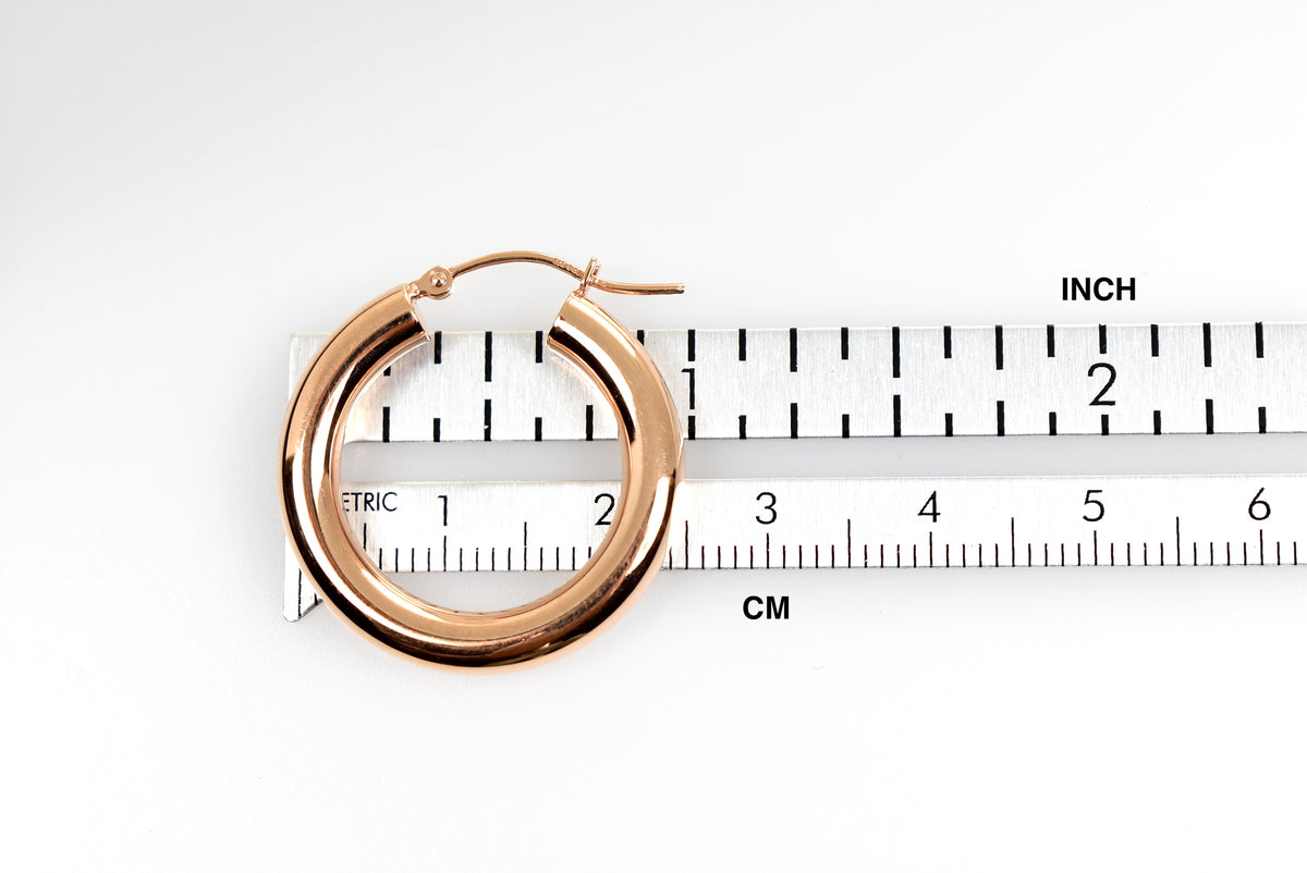 14k rose gold classic round hoop earrings 25mm x 4mm