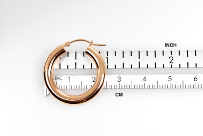 14k rose gold classic round hoop earrings 25mm x 4mm