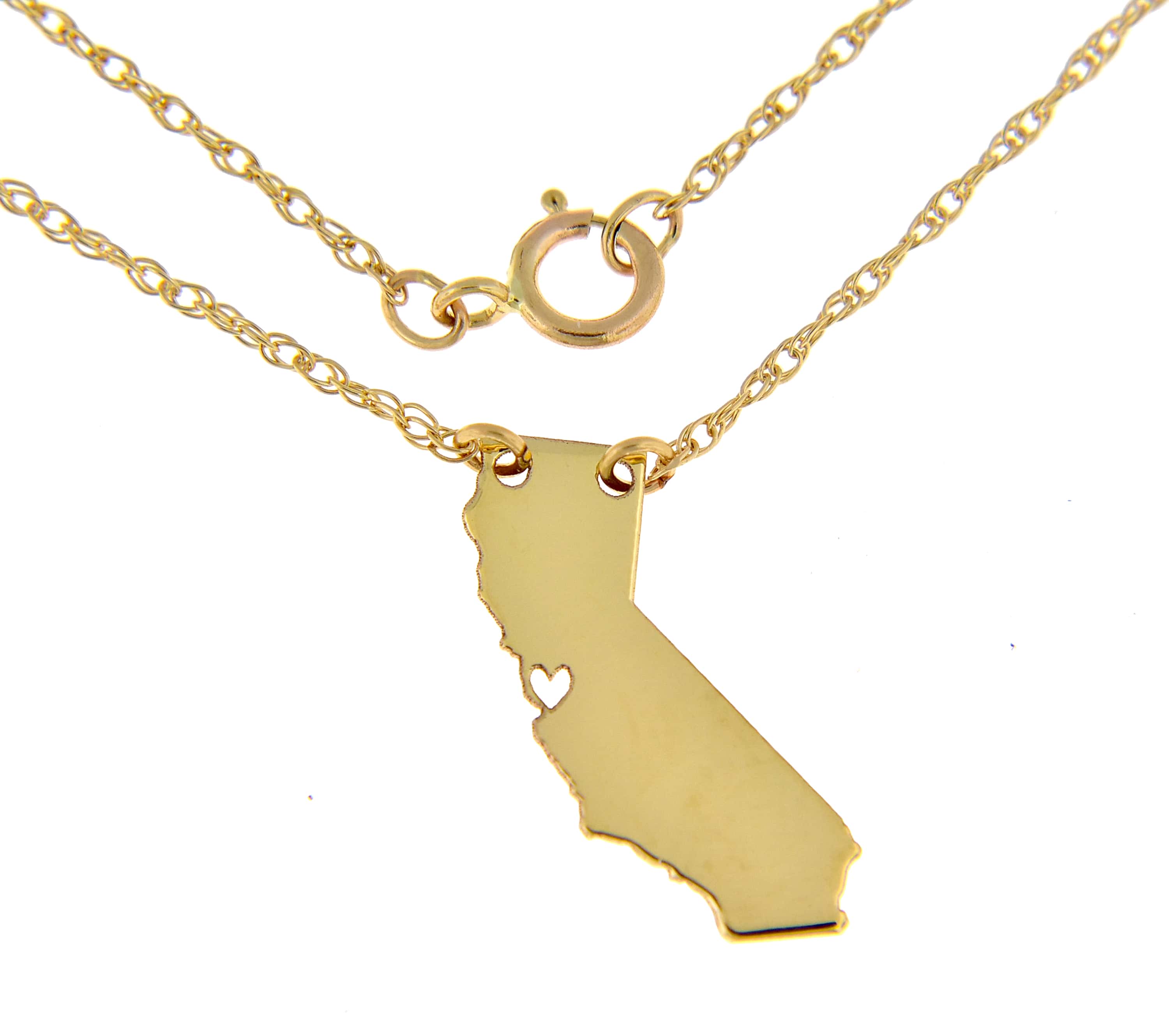 14k Gold 10k Gold Silver California State Map Necklace Heart Personalized City