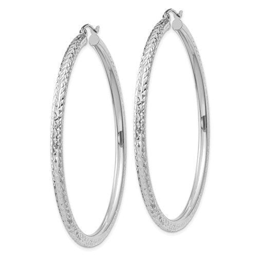 14k white gold 2.13 inch diameter large diamond cut round classic hoop earrings 54mm x 3mm