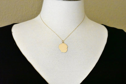 14k yellow gold 20mm boy head facing right disc pendant charm engraved personalized