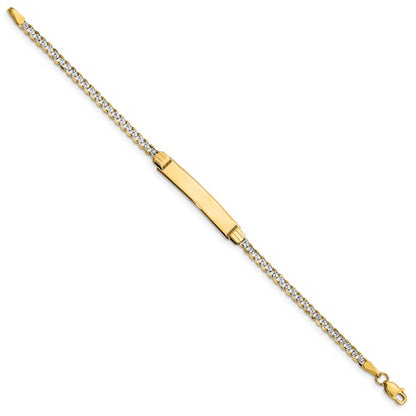 14k yellow gold pave curb link id name bracelet engraved 6 inches