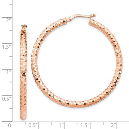14k rose gold diamond cut round hoop earrings 43mm x 3mm