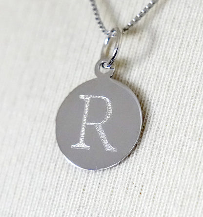 14k white gold 12mm round disc pendant charm letter initial engraved personalized monogram