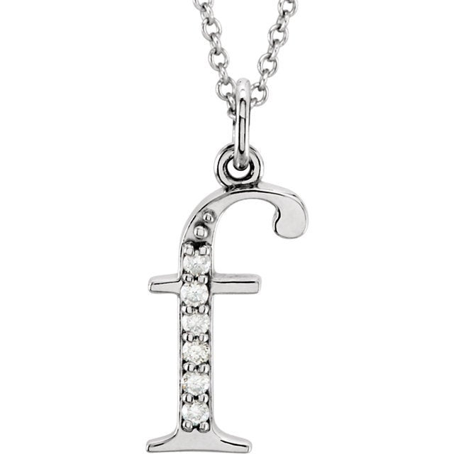 14k yellow rose white gold .03 ctw diamond tiny petite lowercase letter f initial alphabet pendant charm necklace