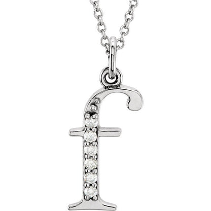 14k yellow rose white gold .03 ctw diamond tiny petite lowercase letter f initial alphabet pendant charm necklace